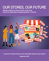 the cover of the our stores our future report, with kids protesting the proliferation of alcohol ads